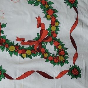 Vintage Christmas Tablecloth 72 x 60 candkes holly  euc